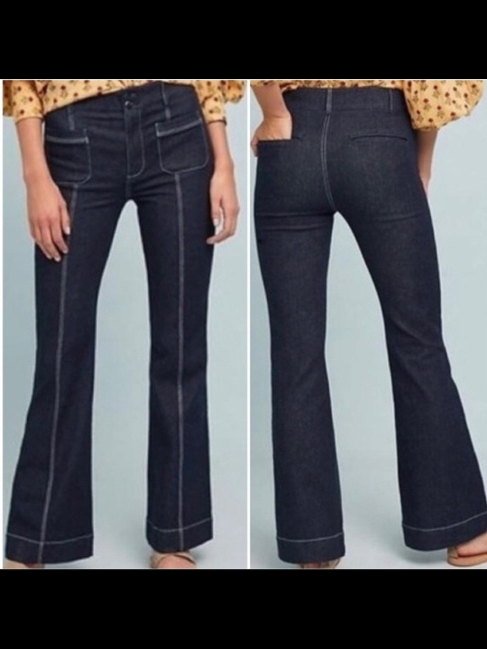 Anthropologie Dark Blue Flare Jeans Sz 30 Petite